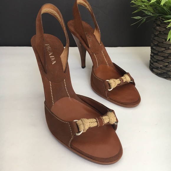 Prada Shoes - PRADA brown suède rope open toe slingback heels 9
